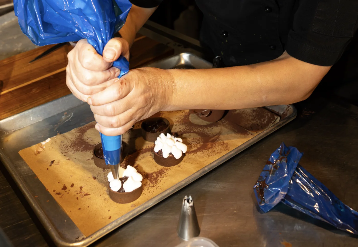 Cream piped from canister